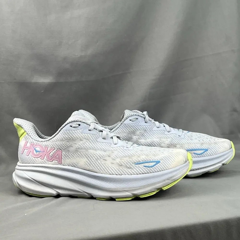 Hoka Clifton 9 Women 9B Gray Pink Blue Running Walking Jogging Shoes 1127896CLLS